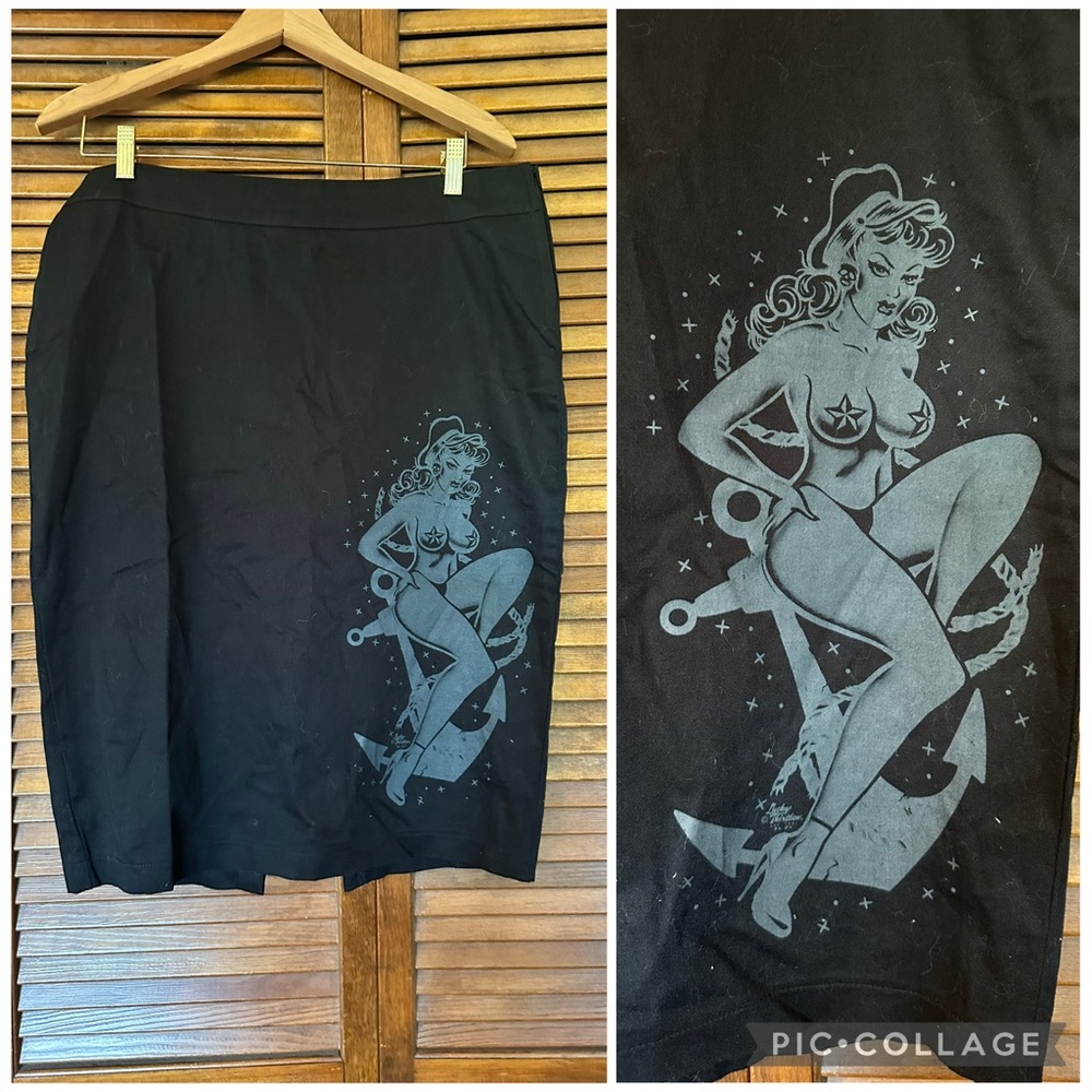 Lucky Thirteen pinup rockabilly pencil skirt with pinup girl size XL